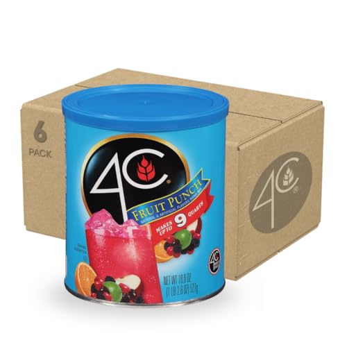 4C Powdered Drink Mix Canister Fruit Punch 6 Pack 9 Quarts Family Sized Bin Thirst Quenching Flavors - Image 1