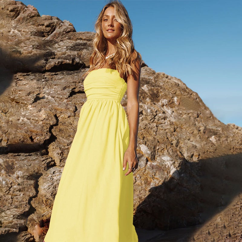 Women's Strapless Bodycon Dress Summer Yellow Elegant Long - Image 3