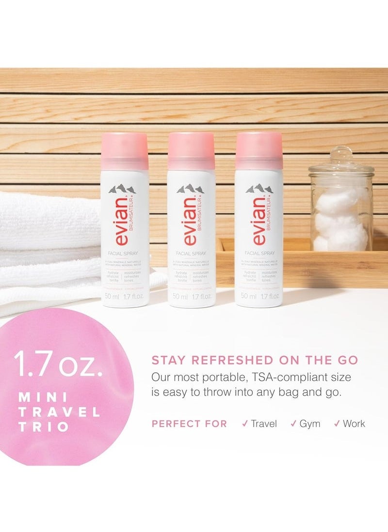 Evian - FACIAL SPRAY Natural Mineral Water Facial Spray Trio, Travel Size, 1.7 Ounce - Image 1
