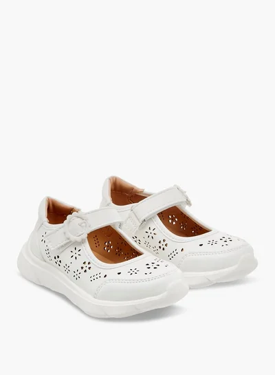 JUNIORS Girls Little Laser Cut Detail Mary Jane Shoes with Hook and Loop Closure