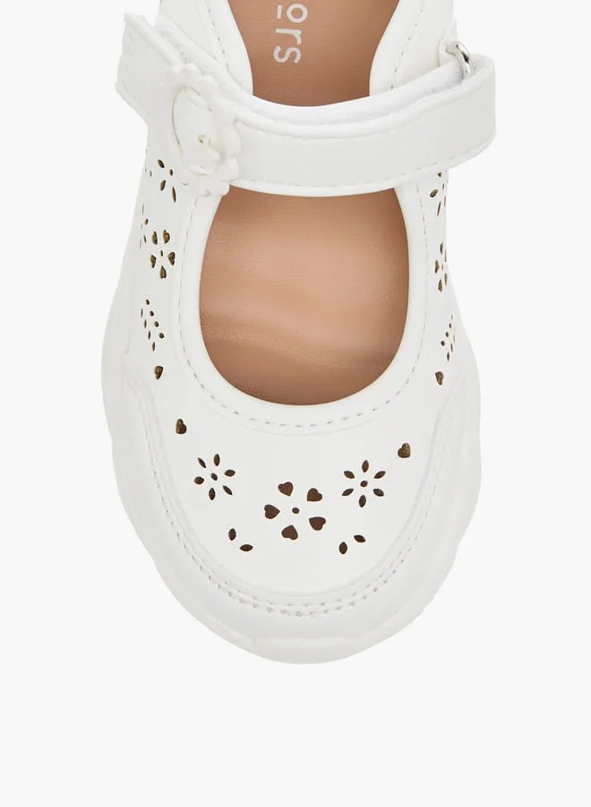 JUNIORS Girls Little Laser Cut Detail Mary Jane Shoes with Hook and Loop Closure