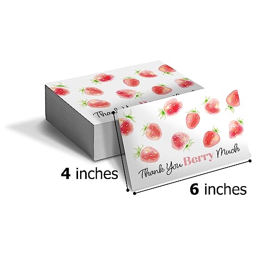 Pro Supply Global Strawberry Thank You Berry Much 4"x6" Insert Cards Without Envelopes - Ideal Colorful Stationery Set for Appreciation Wedding Party Event, Favor, and Personal Note Writing - 50 Count - Image 3
