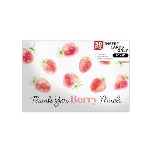 Pro Supply Global Strawberry Thank You Berry Much 4"x6" Insert Cards Without Envelopes - Ideal Colorful Stationery Set for Appreciation Wedding Party Event, Favor, and Personal Note Writing - 50 Count - Image 1