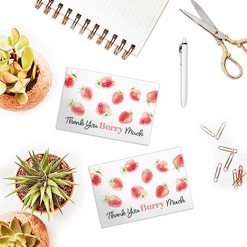 Pro Supply Global Strawberry Thank You Berry Much 4"x6" Insert Cards Without Envelopes - Ideal Colorful Stationery Set for Appreciation Wedding Party Event, Favor, and Personal Note Writing - 50 Count - Image 5