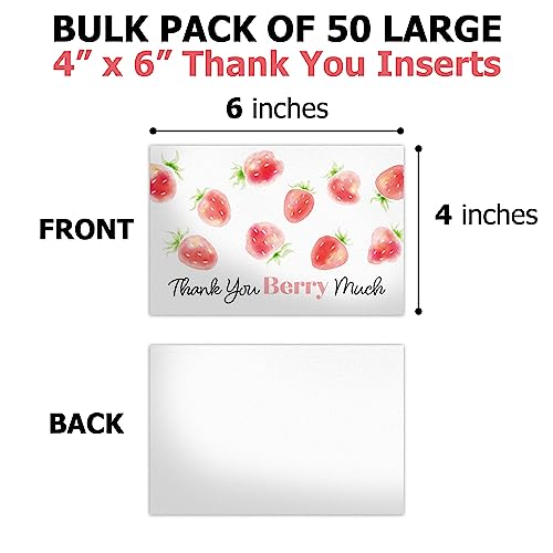 Pro Supply Global Strawberry Thank You Berry Much 4"x6" Insert Cards Without Envelopes - Ideal Colorful Stationery Set for Appreciation Wedding Party Event, Favor, and Personal Note Writing - 50 Count - Image 2