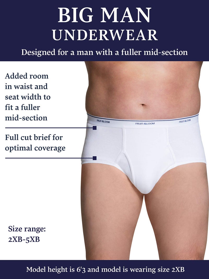 Fruit of the Loom Men's Underwear Briefs, Tag Free & Moisture Wicking, Assorted Color Multipacks, 6 Pack - White - Big Man, 4X-Large Big - Image 3