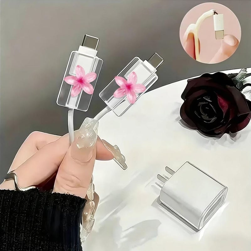 غلاف حماية لكابل البيانات العالمي 2 قطعة بتصميم مرن ومتين مع رقع زهور ثلاثية الأبعاد - Image 2
