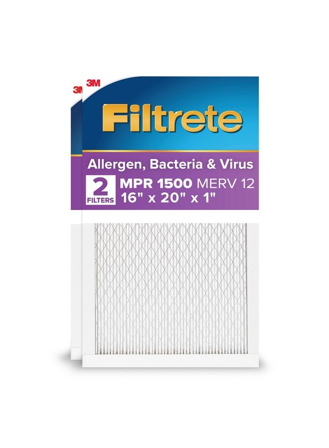 FILTRETE Filtrete 16x20x1 AC Furnace Air Filter, MERV 12, MPR 1500, CERTIFIED asthma & allergy friendly, 3 Month Pleated 1-Inch Electrostatic Air Cleaning Filter, 2-Pack (Actual Size 15.69x19.81x0.78 in)  - Image 1