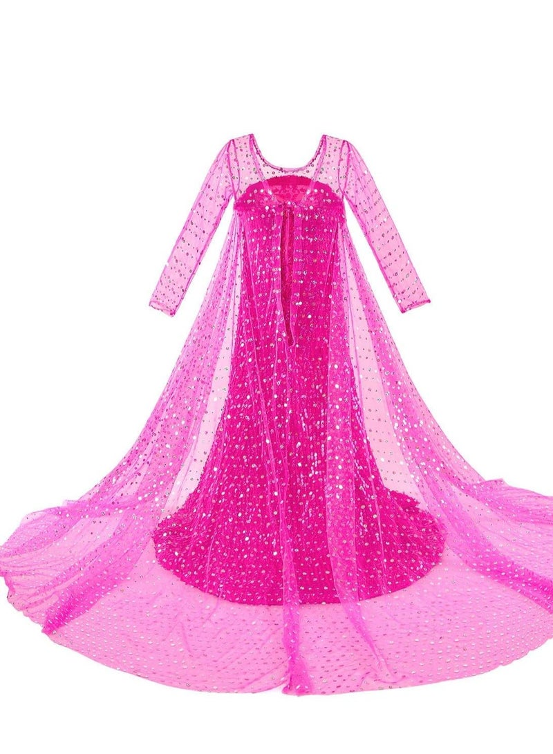 Barakah Girls Princess Dress Costume with Shining Long Cape Girls Birthday Party, 130cm, Pink - Image 5