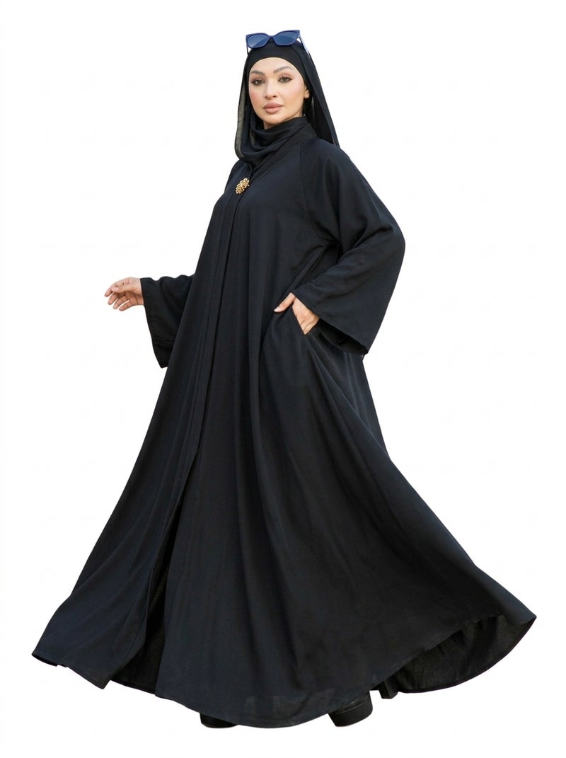 Elegant Black Long Women's Abaya with Wide Design, Ideal for Daily & Formal Occasions, Made from Soft Breathable Fabric, Classic Black Color - Size 3x - Image 2