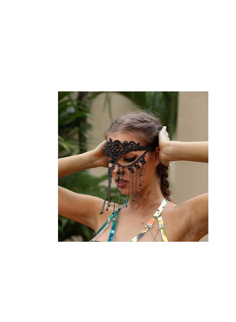 SYOSI Tassel Mask Chain for Women Fringe Masquerade Head Chain Rhinestone Face Jewelry Costumes Accessory Face Mask for Halloween PartyCosplay Nightclub - Image 2