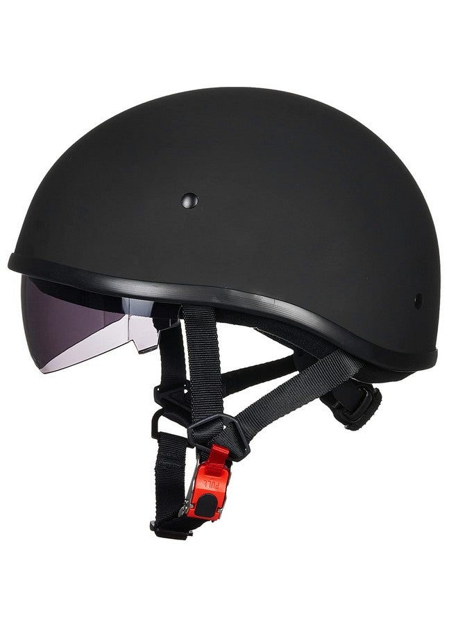 ILM Motorcycle Half Helmet With Sunshield Quick Release Strap Half Face Fit For Cruiser Scooter Dot Approved 883V (Matte Black, X-Large) - Image 1