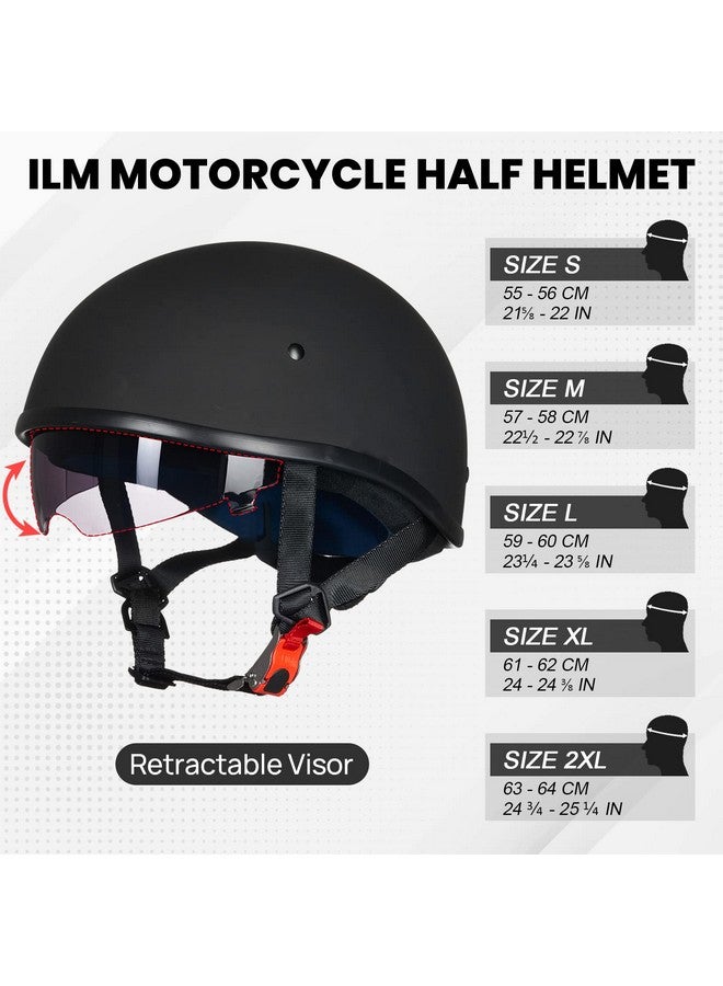 ILM Motorcycle Half Helmet With Sunshield Quick Release Strap Half Face Fit For Cruiser Scooter Dot Approved 883V (Matte Black, X-Large) - Image 2