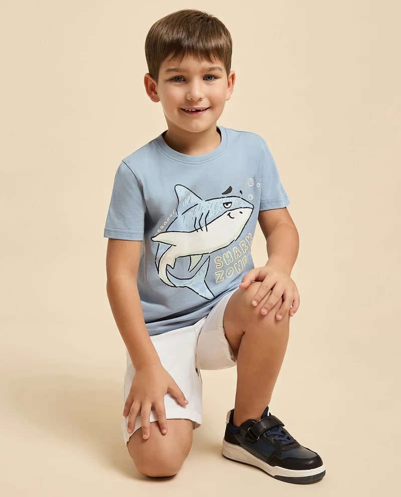 أر أند بي Printed T-Shirt with Crew Neck and Short Sleeves