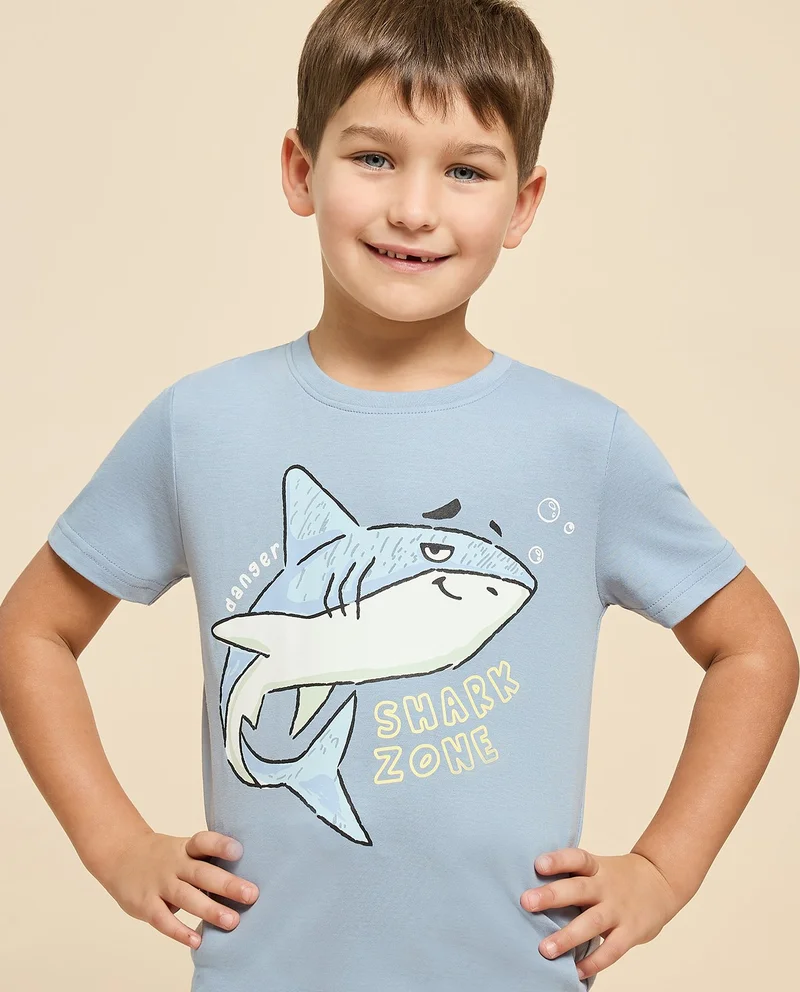 أر أند بي Printed T-Shirt with Crew Neck and Short Sleeves
