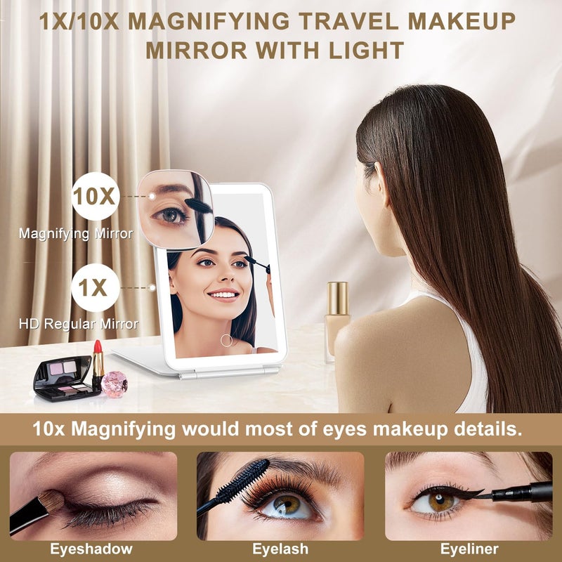Mocado LED Foldable Travel Makeup Mirror - 5x7 inches 3 Colors Light Modes USB Rechargeable Touch Screen, Portable Tabletop Cosmetic Mirror for Travel, Cosmetic, Office (White) - Image 2