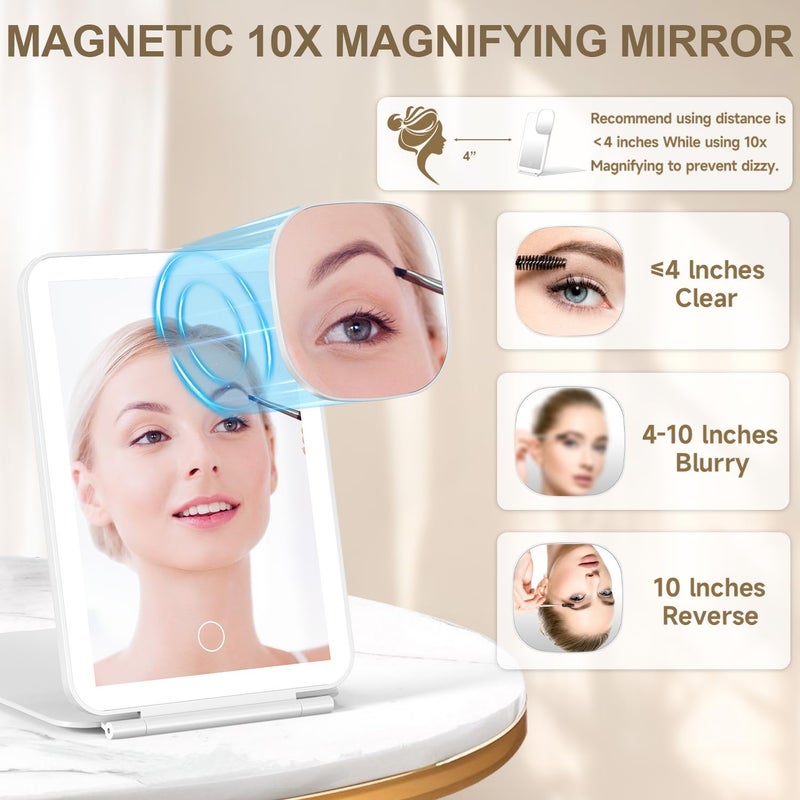 Mocado LED Foldable Travel Makeup Mirror - 5x7 inches 3 Colors Light Modes USB Rechargeable Touch Screen, Portable Tabletop Cosmetic Mirror for Travel, Cosmetic, Office (White) - Image 3
