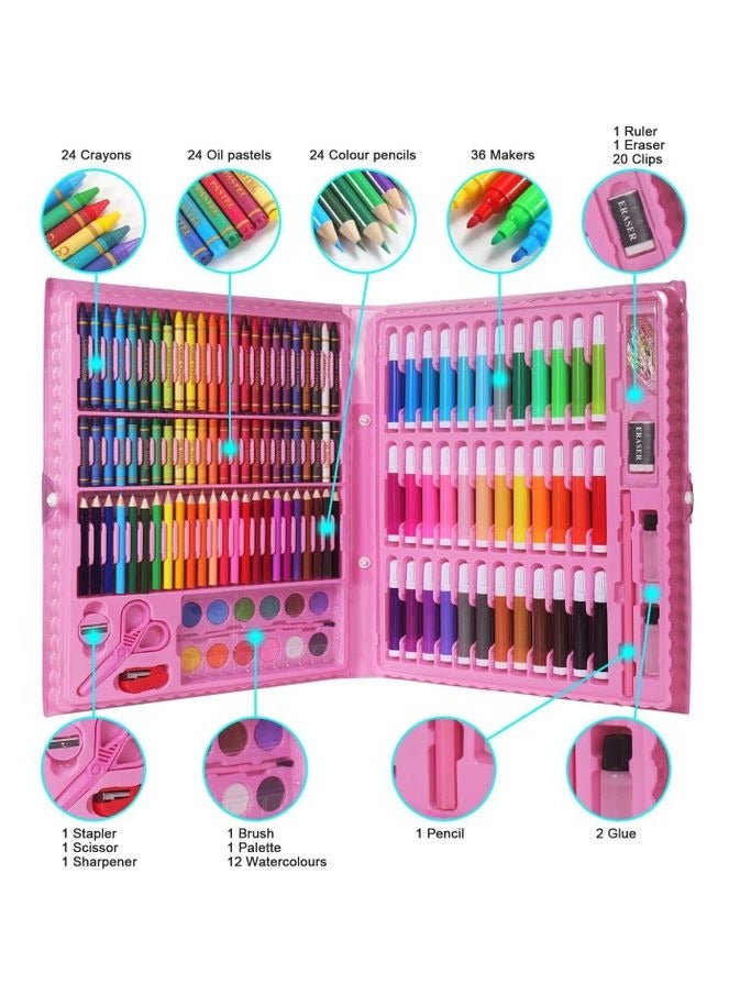 طقم فنون مكون من 150 قطعة، أدوات الرسم والتلوين مع صندوق فني محمول، ألوان زيتية، أقلام شمع، أقلام ملونة، علامات، كعكات مائية - Image 4
