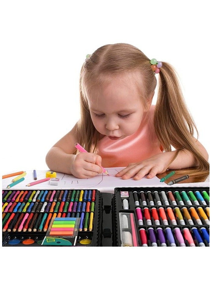 طقم فنون مكون من 150 قطعة، أدوات الرسم والتلوين مع صندوق فني محمول، ألوان زيتية، أقلام شمع، أقلام ملونة، علامات، كعكات مائية - Image 3