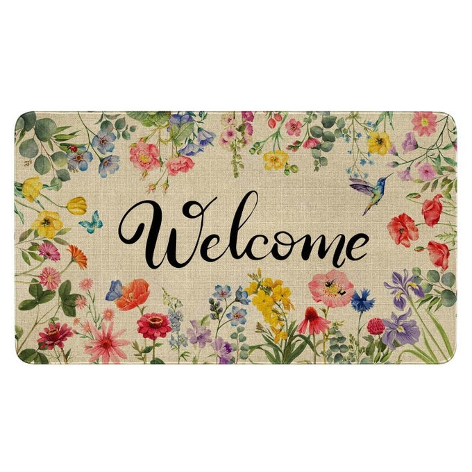 SPRING FLORAL DECOR WELCOME ENTRANCE DOOR MAT HELLO SUMMER FLOWER HOME DECORATION NONSLIP INDOOR OUTDOOR FRONT DOORMATS RUG 17 X 30 INCH