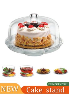DUNISO 6 In 1 Cake Stand, Cake Tray With Round Top Cover,Multifunctional Plastic Serving Platter And Cake Plate,Easy To Clean,Use As Salad Bowl/Veggie Platter/Punch Bowl/Desert Platter/Nachos & Salsa Plate,30.7 * 30.7 * 16.5cm  - Image 1