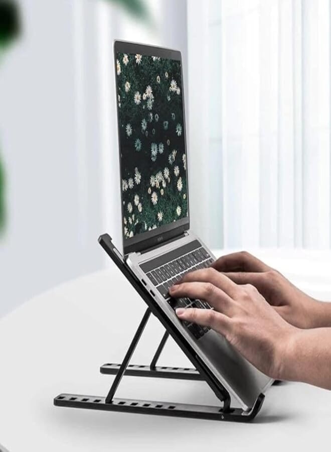 6 Different Levels Folding Tablet and Laptop Stand Made of Hard Plastic Black and Silver
