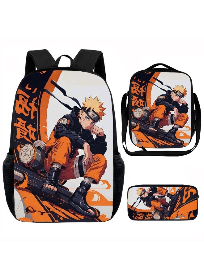 Naruto The new Naruto backpack, pencil case, shoulder bag, three-piece suit, men's and women's leisure sports travel backpack, large-capacity backpack for students to start school - Image 1