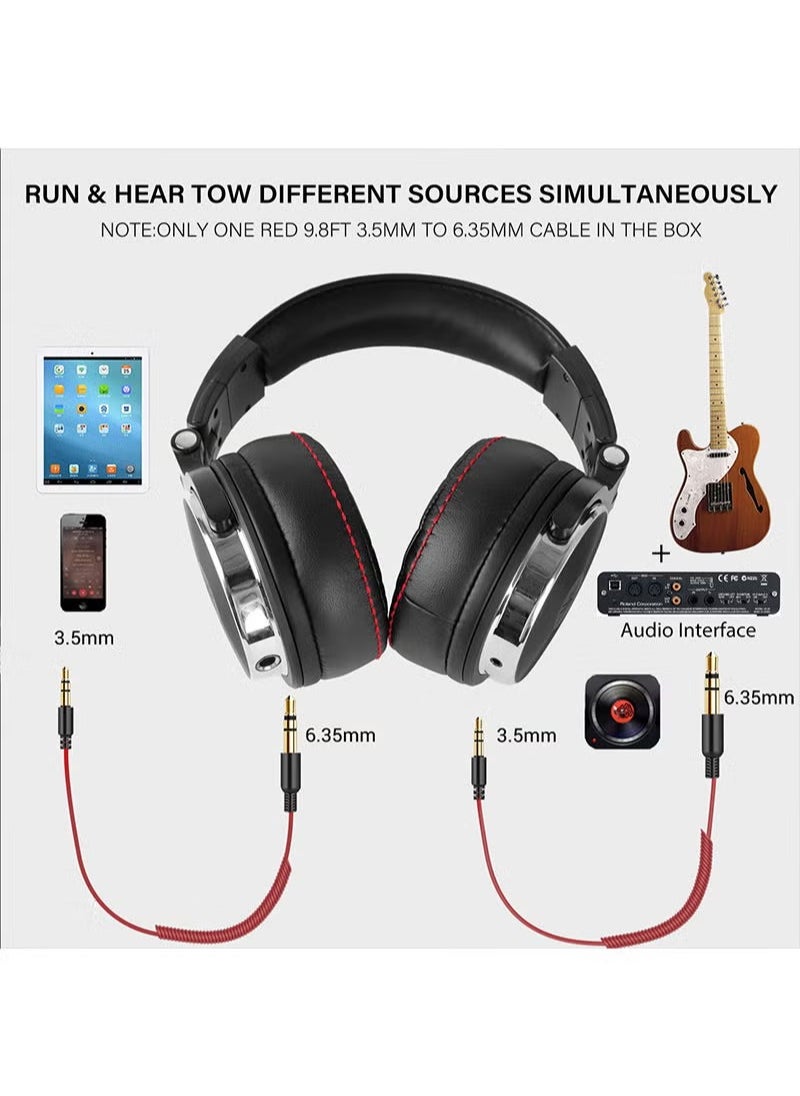 OneOdio - Pro 10 Wired Over-Ear Headset with Mic and 50mm Driver Unit for Studio Monitoring Mixing Sound Gaming Black - Image 1