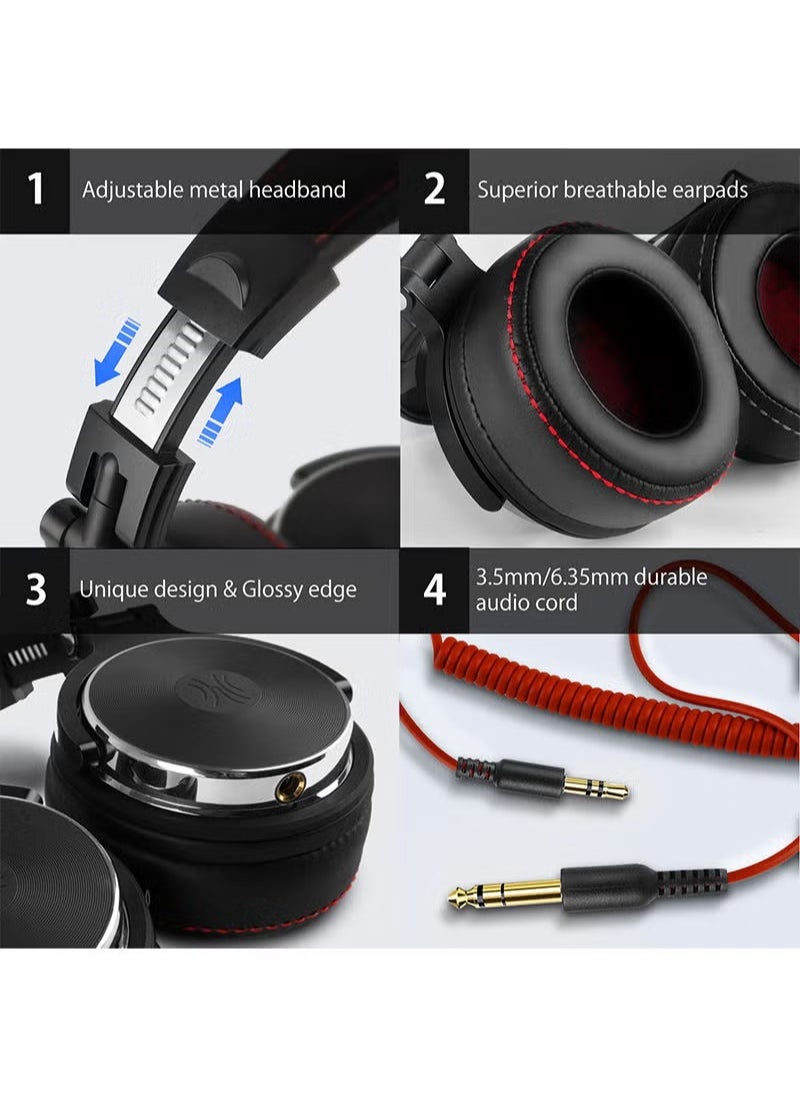 OneOdio - Pro 10 Wired Over-Ear Headset with Mic and 50mm Driver Unit for Studio Monitoring Mixing Sound Gaming Black - Image 1