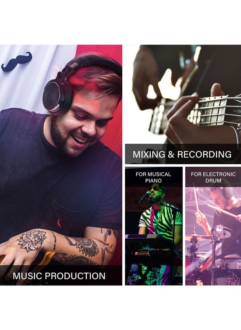 OneOdio - Pro 10 Wired Over-Ear Headset with Mic and 50mm Driver Unit for Studio Monitoring Mixing Sound Gaming Black - Image 1