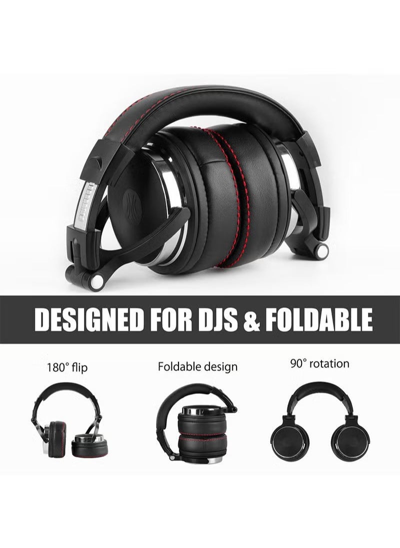 OneOdio - Pro 10 Wired Over-Ear Headset with Mic and 50mm Driver Unit for Studio Monitoring Mixing Sound Gaming Black - Image 1