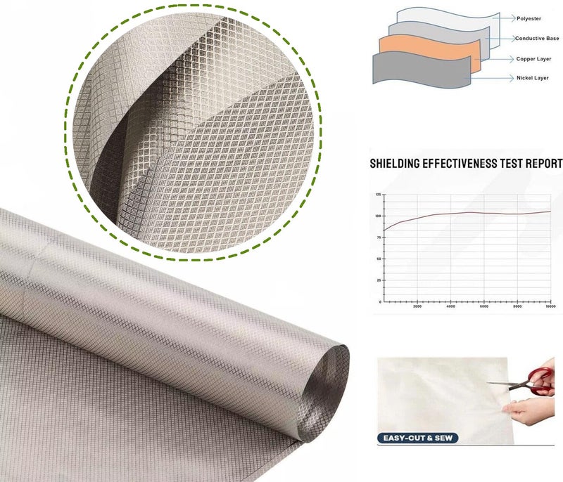 Amradield Copper Nickel Faraday Fabric Cloth 39"x43" Reduce Harmful Signals WiFi 5G Cell Bluetooth GPS Grounding Mobile Phone Copper Nickel Material Certified Protection Healthy DIY Fabric - Image 3