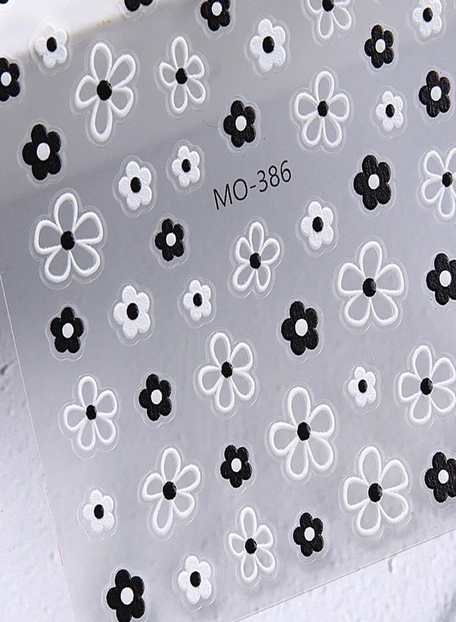 Generic Black & White 3D Flower Nail Stickers, 4 Sheets, Plastic, Floral Style, Nail Stickers - Image 5
