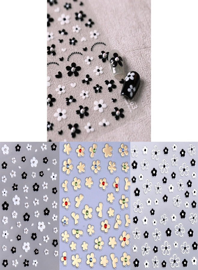 Generic Black & White 3D Flower Nail Stickers, 4 Sheets, Plastic, Floral Style, Nail Stickers - Image 4