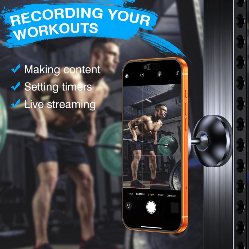 Coolpow Gym Magnetic Phone Holder Mount for MagSafeã€All Metalã€‘Dual Magnetic Phone Holder for Gym Accessories Attach to Metal Surface, Gym Phone Holder Magnet for iPhone 16 15 14 13 Pro Max Gift for Men Women - Image 2