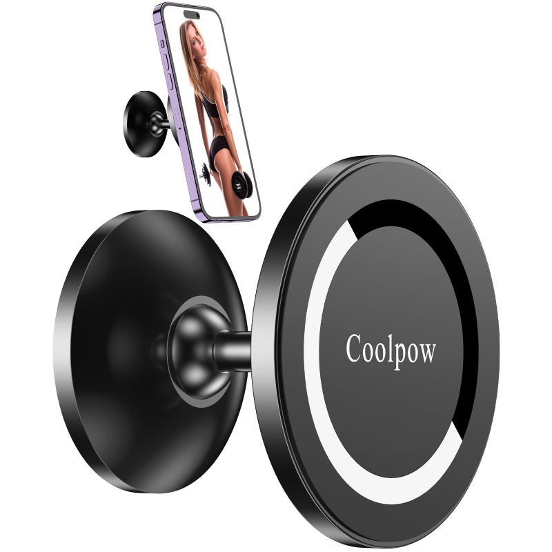 Coolpow Gym Magnetic Phone Holder Mount for MagSafeã€All Metalã€‘Dual Magnetic Phone Holder for Gym Accessories Attach to Metal Surface, Gym Phone Holder Magnet for iPhone 16 15 14 13 Pro Max Gift for Men Women - Image 1