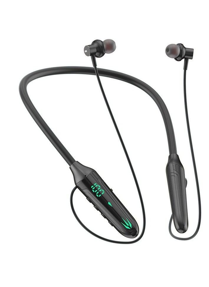 Generic New neck mounted digital display gaming wireless Bluetooth headset with long battery life in-ear wireless sports Bluetooth headset (black)  - Image 1