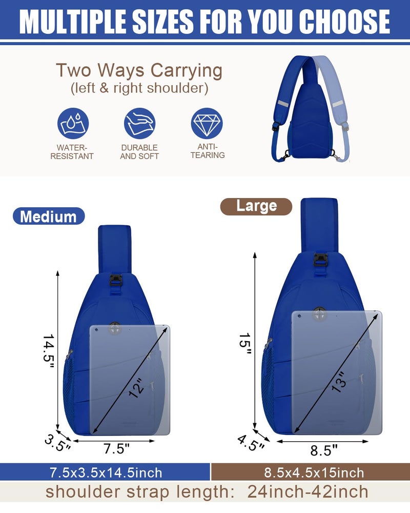 Pritent Crossbody Bags for Women Men Trendy Sling Bag Bakpack Casual Chest Bag with Convertible Shoulder Strap Travel Cross Body Bag for Hiking Traveling Outdoorsï¼ˆMedium,Royal Blue - Image 1