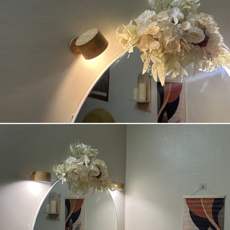 LED Wall Sconces 2 Pack Wood Color 16 Colors Dimmable Rechargeable Touch Remote Control Cordless Lamp - Image 3