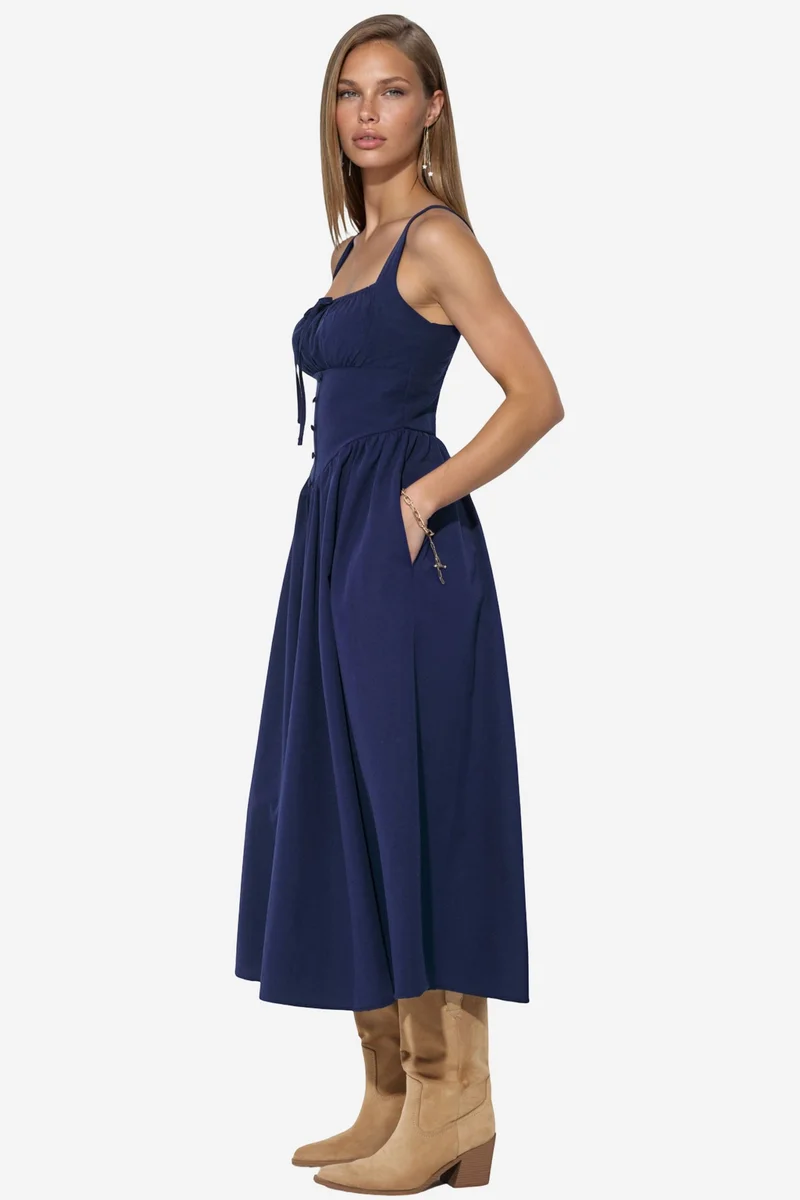Busem BUSEM Midi Dress with Square Collar and Button Detail