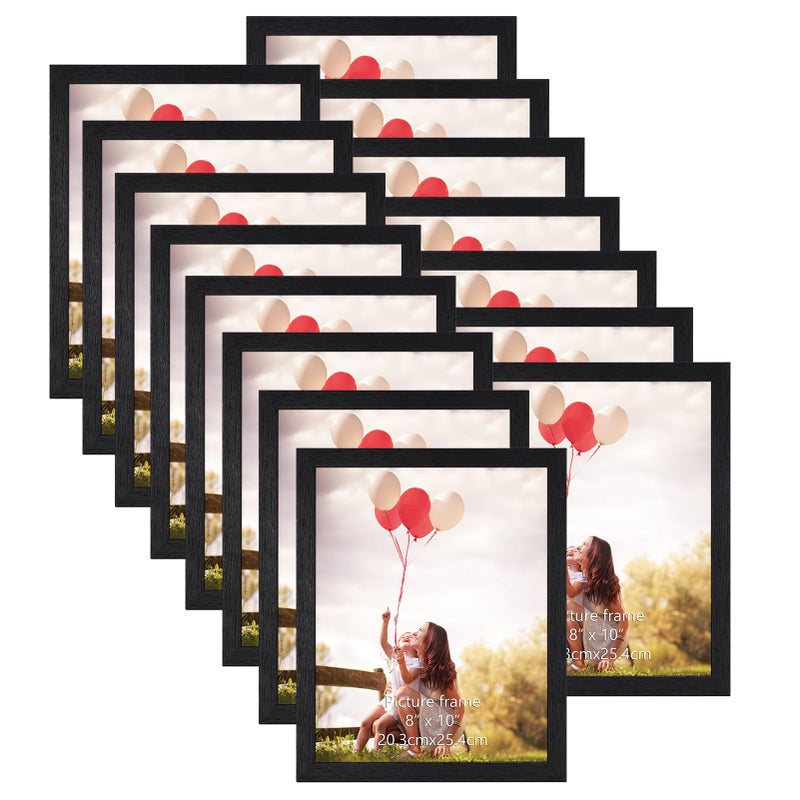 طقم إطارات صور HORLIMER 8x10 مكون من 15 إطارًا أسود لعرض صور 8x10 على الحائط أو الطاولة
