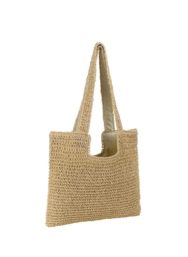 Handmade Straw Beach Tote Bag,Large Capacity Women Woven Tote Bag ,Stylish ,Super light Hobo Bag Shoulder Bag for Beach Picnic Summer Vacation, Beige, Beig  - Image 1