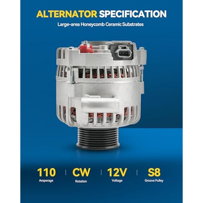 PHILTOP Alternator Compatible with Ford F-250 F-350 Super Duty 2005-2007 6.0T, F-450 F-550 Super Duty 2004-2007 6.0T, Excursion 2005 6.0T Replace 8479N 12V 110Amp CW S8 8-Groove Pulley - Image 3