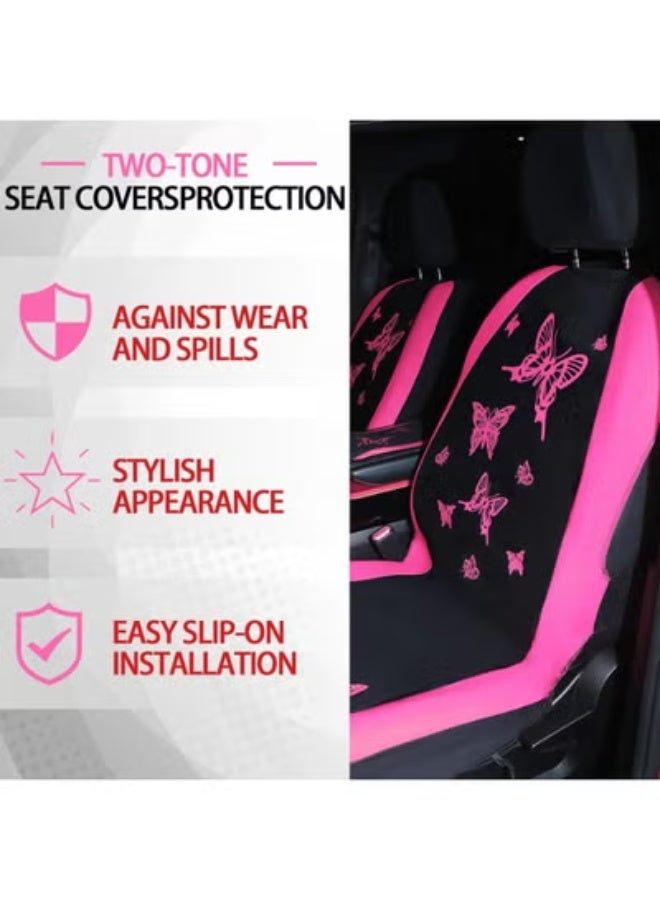 COYO 41Pcs Butterfly Car Seat Full Set Butterfly Car Accessories for Women 5 Front Rear Seat Covers Wrist Strap 2 Pcs Cup Mat Armrest Pad 2 Belt Cover Accessories for SUV (Pink) - Image 5