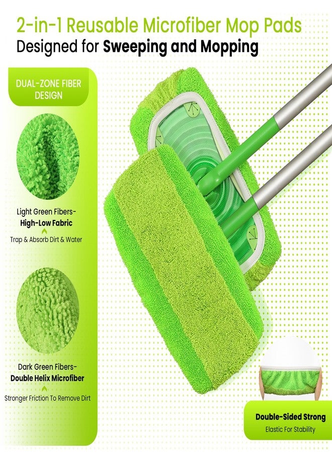 Snuvid 2-in-1 Reusable Microfiber Mop Pads Compatible with Swiffer Sweeper for Wet Mopping & Dry Sweeping, Two Types of Washable Heavy-Duty Mop Pad Refills for Multiple Floor Types Cleaning - 4Pcs, Green - Image 3