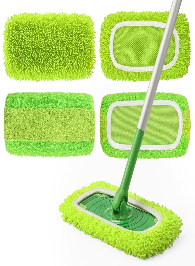 Snuvid 2-in-1 Reusable Microfiber Mop Pads Compatible with Swiffer Sweeper for Wet Mopping & Dry Sweeping, Two Types of Washable Heavy-Duty Mop Pad Refills for Multiple Floor Types Cleaning - 4Pcs, Green - Image 1