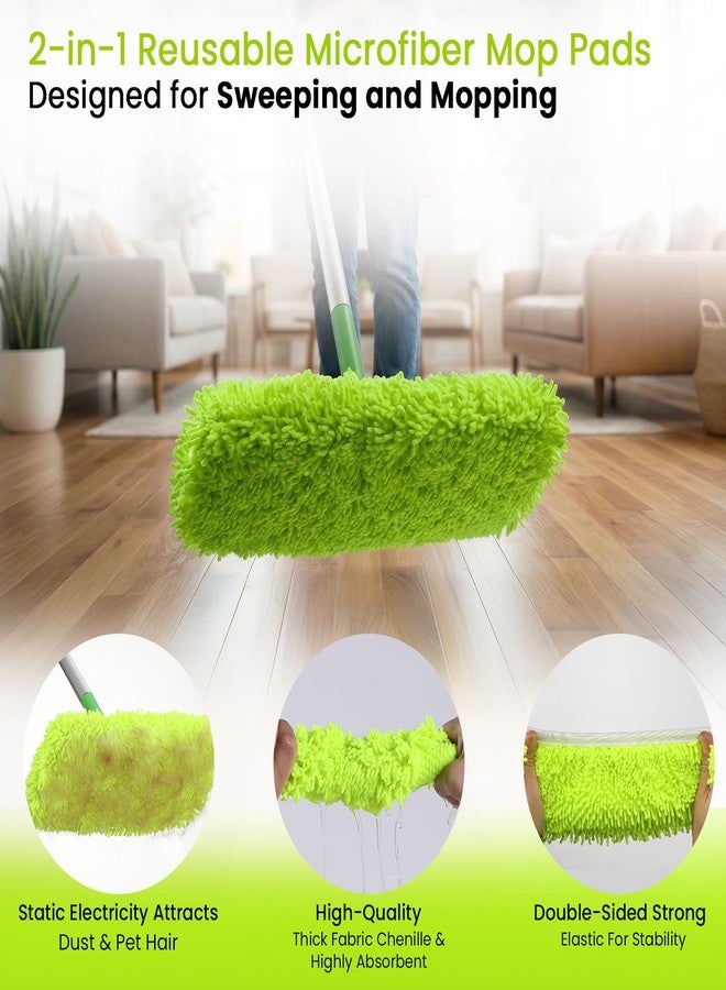 Snuvid 2-in-1 Reusable Microfiber Mop Pads Compatible with Swiffer Sweeper for Wet Mopping & Dry Sweeping, Two Types of Washable Heavy-Duty Mop Pad Refills for Multiple Floor Types Cleaning - 4Pcs, Green - Image 4