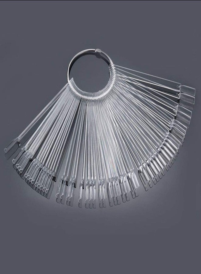 Onwon 100 Pieces Nail Art Polish Display Practice Stick with Metal Split Ring Holder - Transparent Finger Clipper Nail Art Tips Display Swatches Nail Polish Color Board Card Plates Practice Templates - Image 1