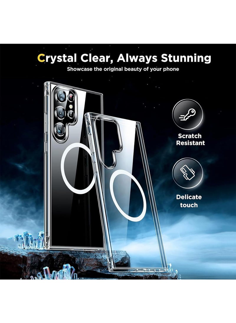 Aookay [5 in 1] for Samsung Galaxy S25 Ultra Case, Magnetic Clear Case for Magsafe with 2 Tempered Glass Screen Protector 2 Camera Lens Protector [No-Yellowing] Wireless Charging Transparent Back Slim Cover Case  - Image 4