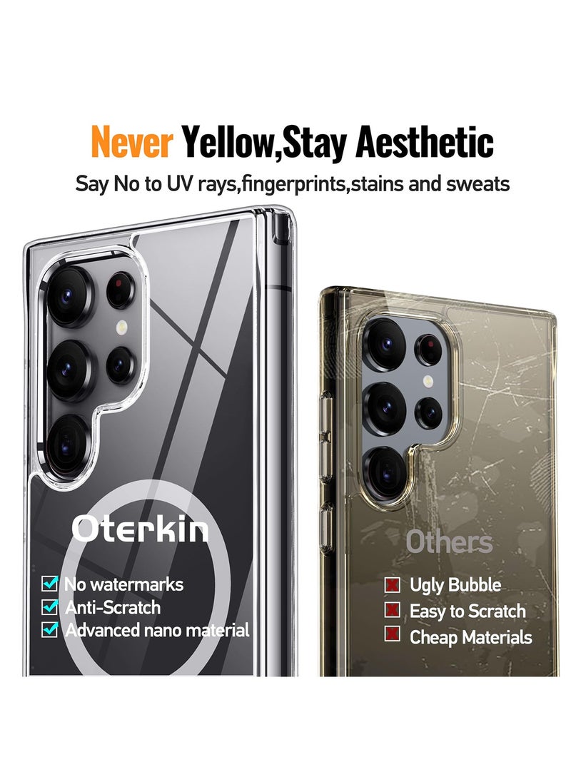 Aookay [5 in 1] for Samsung Galaxy S25 Ultra Case, Magnetic Clear Case for Magsafe with 2 Tempered Glass Screen Protector 2 Camera Lens Protector [No-Yellowing] Wireless Charging Transparent Back Slim Cover Case  - Image 5